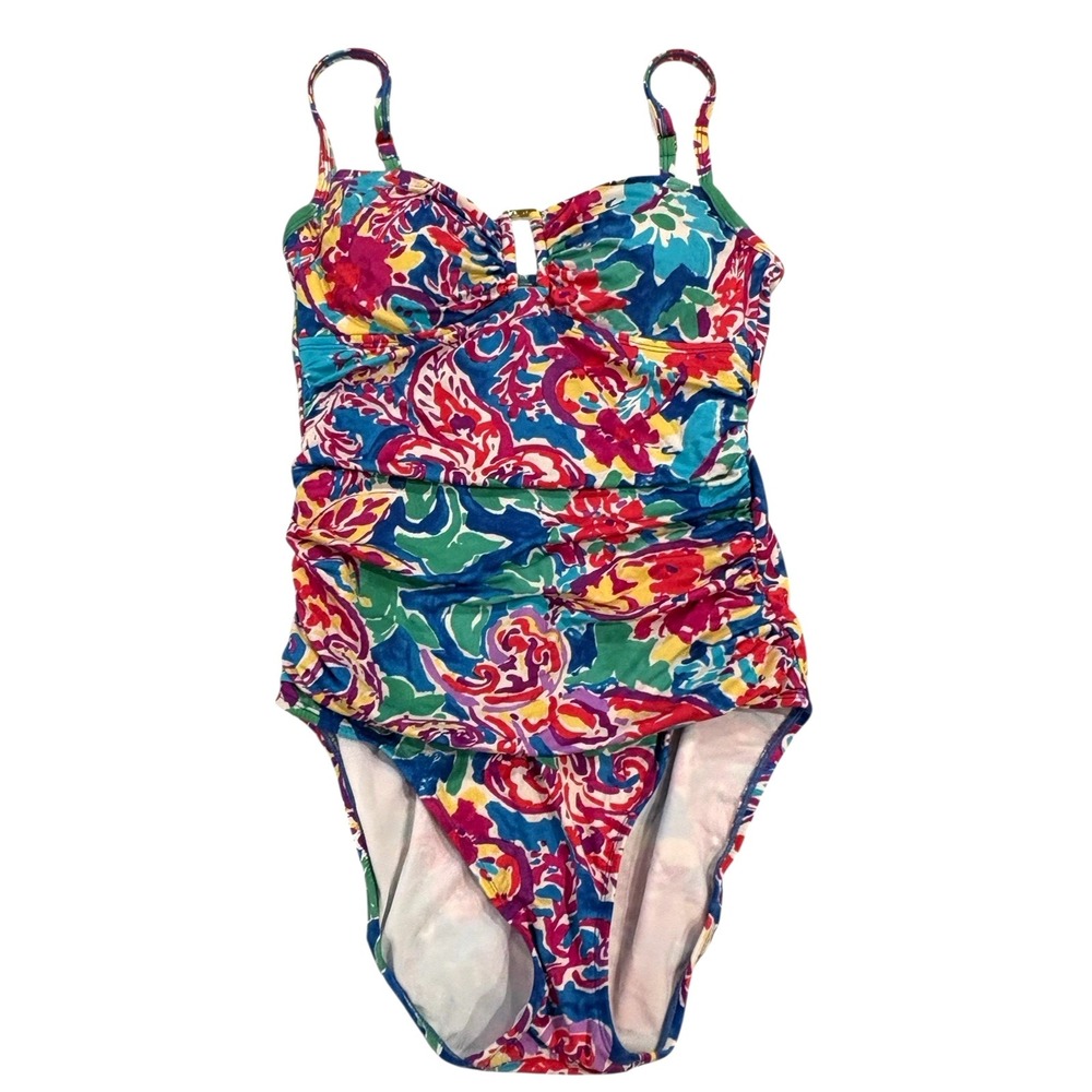 Ralph Lauren Swimsuit One Piece 6 Shirred‎ Shaping Multi Color Pad Floral Womens